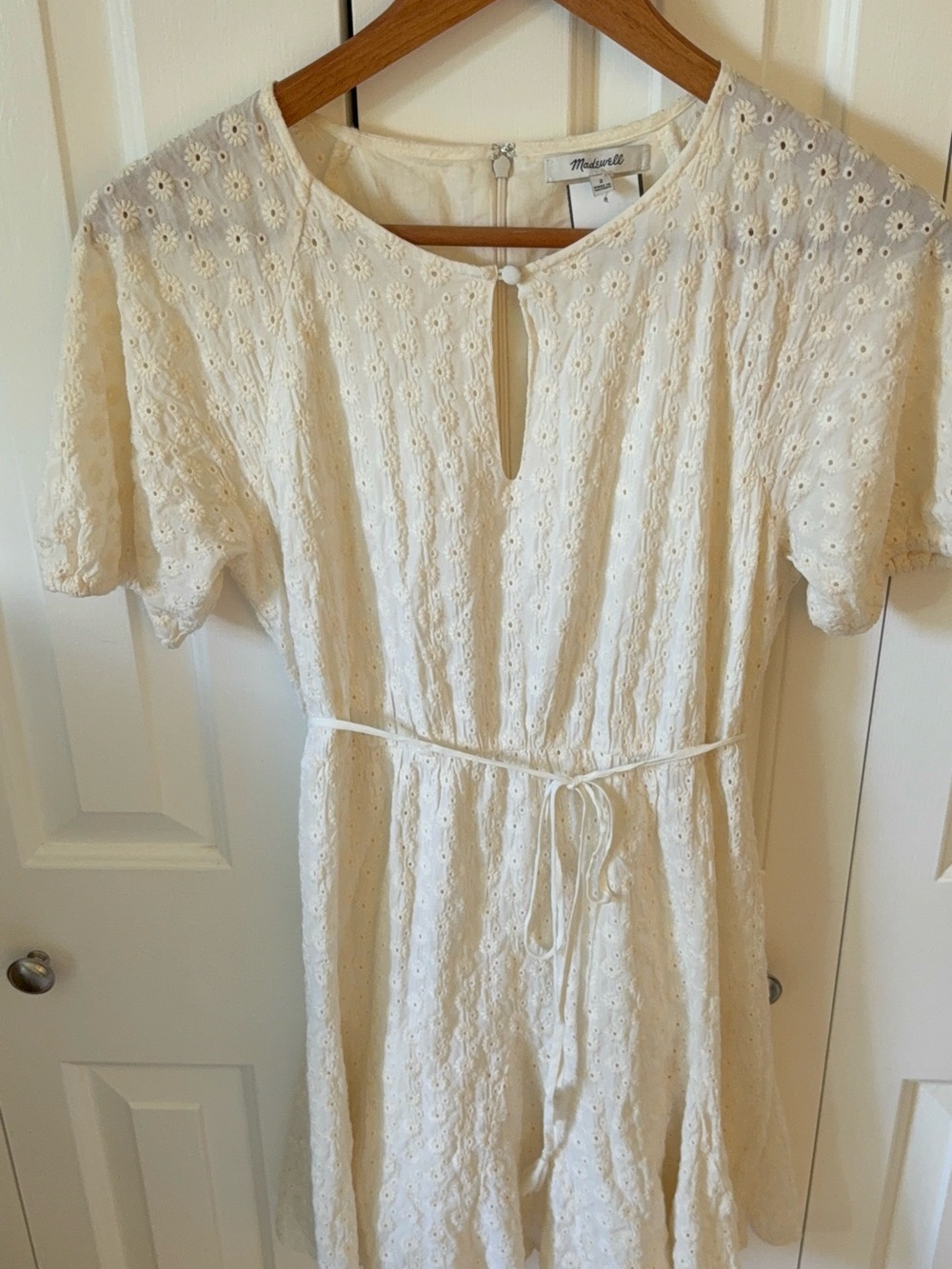 Madewell Cream Eyelet Tie-Waist Dress - Picture 5 of 9